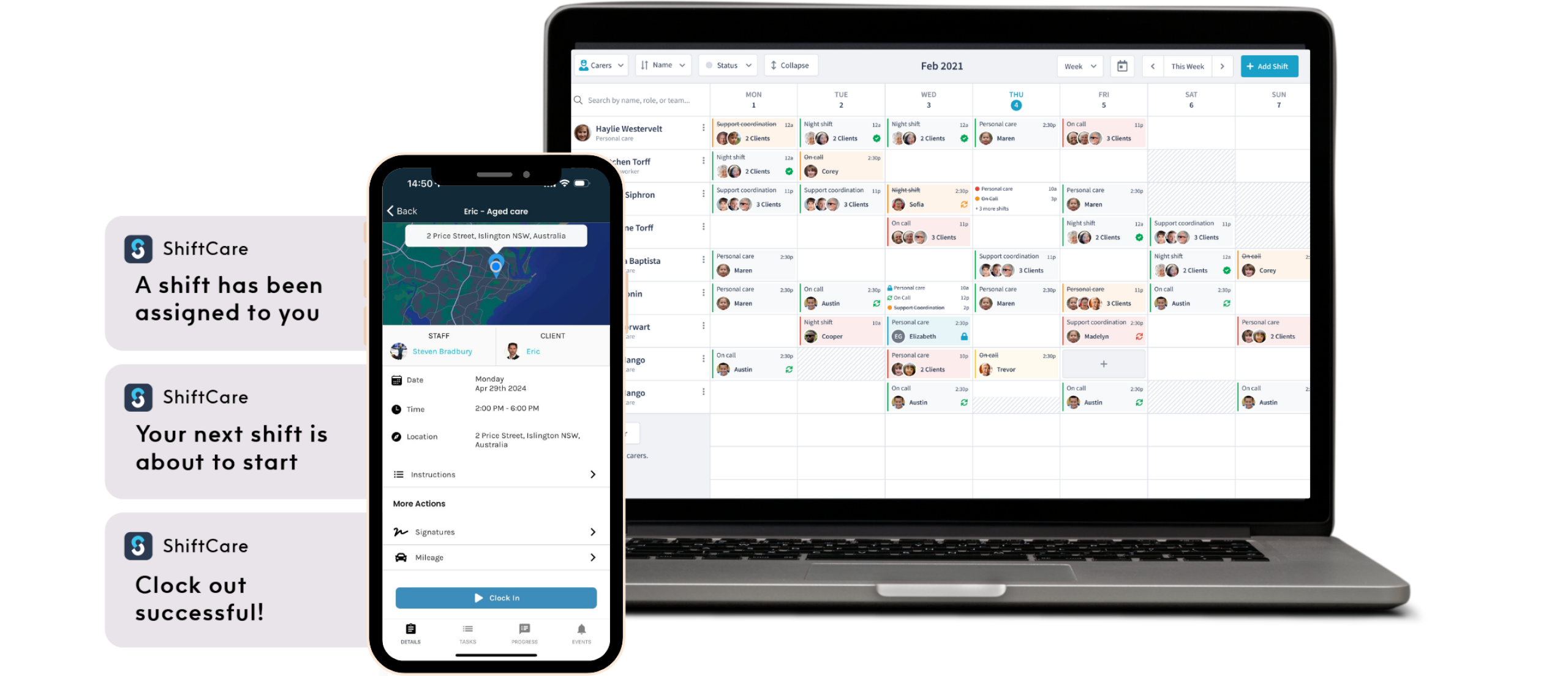 ShiftCare's NDIS Software Overview and App Screenshot